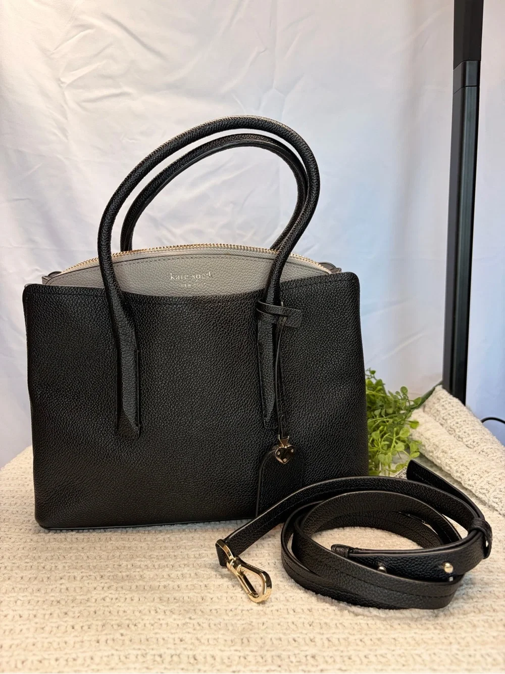 kate spade Black Pebbled Leather Satchel with Removable Strap